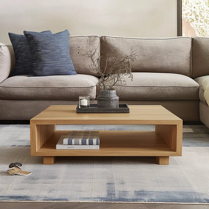 Modern low coffee table sleek open shelf contemporary living room centerpiece