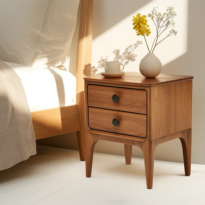 Modern nightstand featuring two drawers and sleek design for stylish bedroom organization.