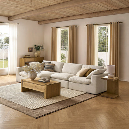 Stylish modern living room table with a spacious surface and hidden storage drawers for a clutter free space.