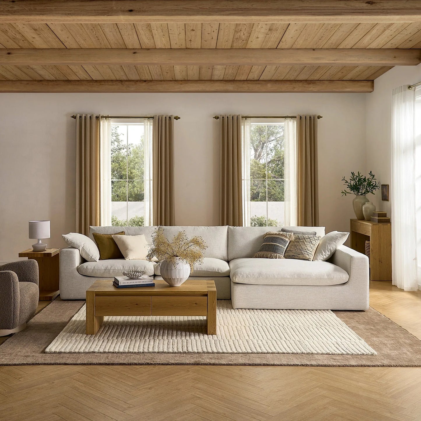 Stylish modern living room table with a spacious surface and hidden storage drawers for a clutter free space.