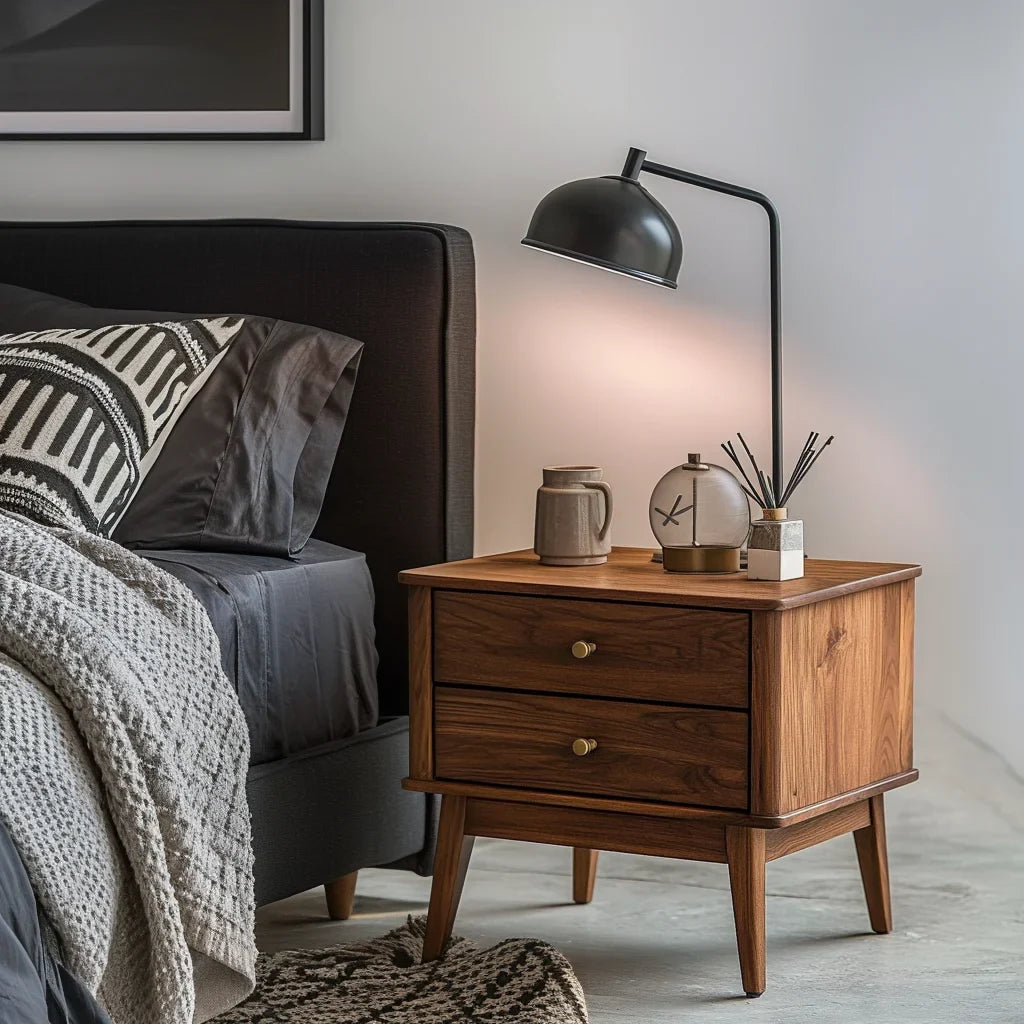Mid-Century Wooden Nightstand Storage Drawers Sleek Design