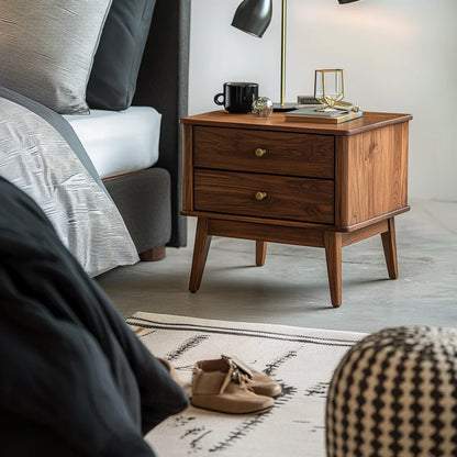 Mid-Century Wooden Nightstand Storage Drawers Sleek Design