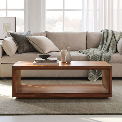 Modern Rectangular Coffee Table Open Shelf Design