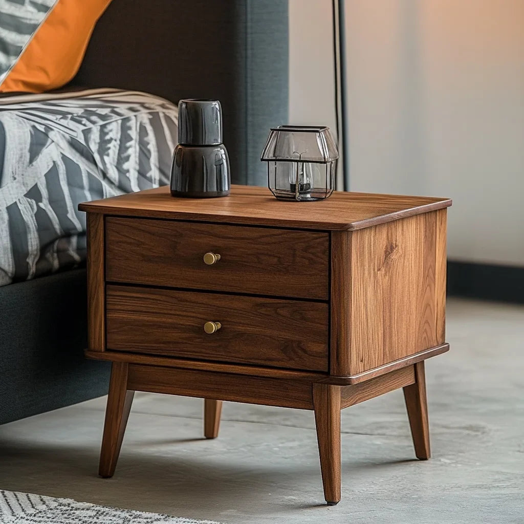 Mid-Century Wooden Nightstand Storage Drawers Sleek Design