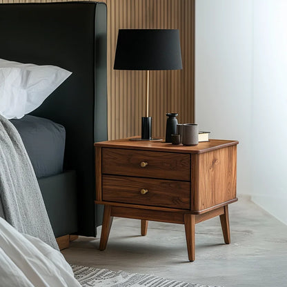Mid-Century Wooden Nightstand Storage Drawers Sleek Design