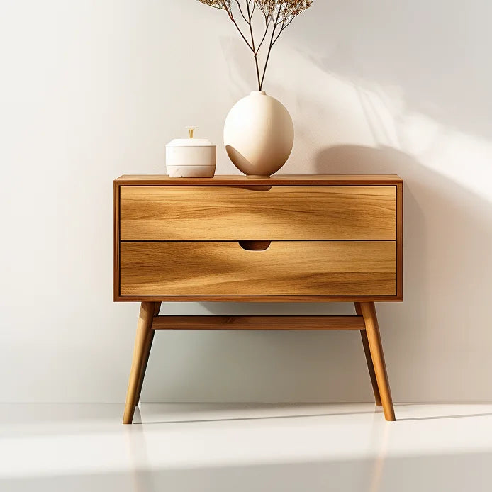 Elegant Mid Century Modern Nightstand with Single Drawer
