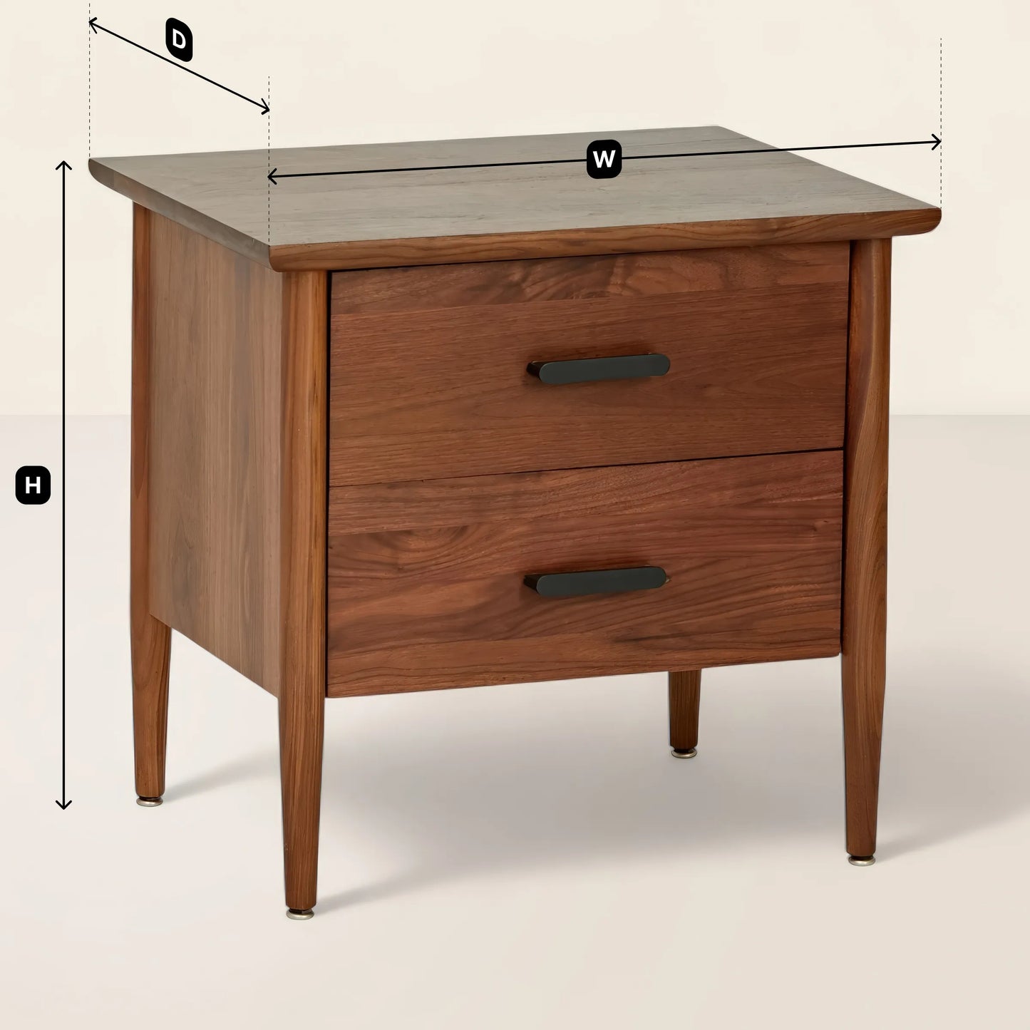 Mid Century Nightstand Double Drawer Design