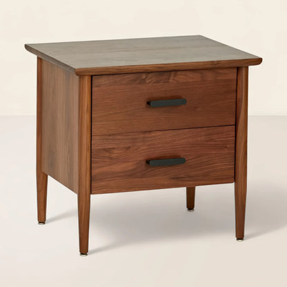Mid Century Nightstand Double Drawer Design