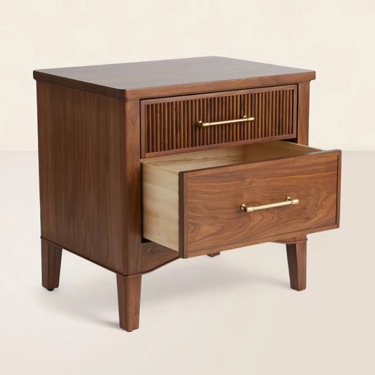 Mid Century Nightstand Ribbed Drawer Design