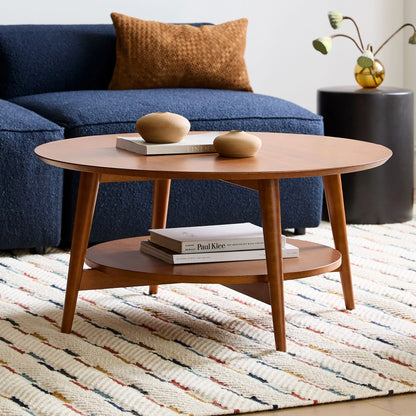 Mid-Century Round Coffee Table Solid Wood Design