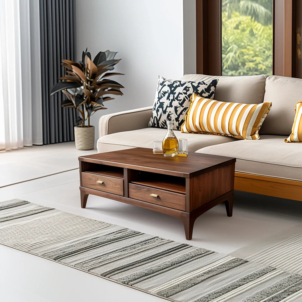 Elegant Wooden Coffee Table Storage Drawers Contemporary Design