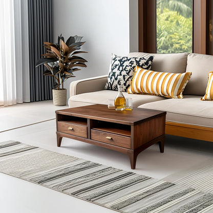 Elegant Wooden Coffee Table Storage Drawers Contemporary Design
