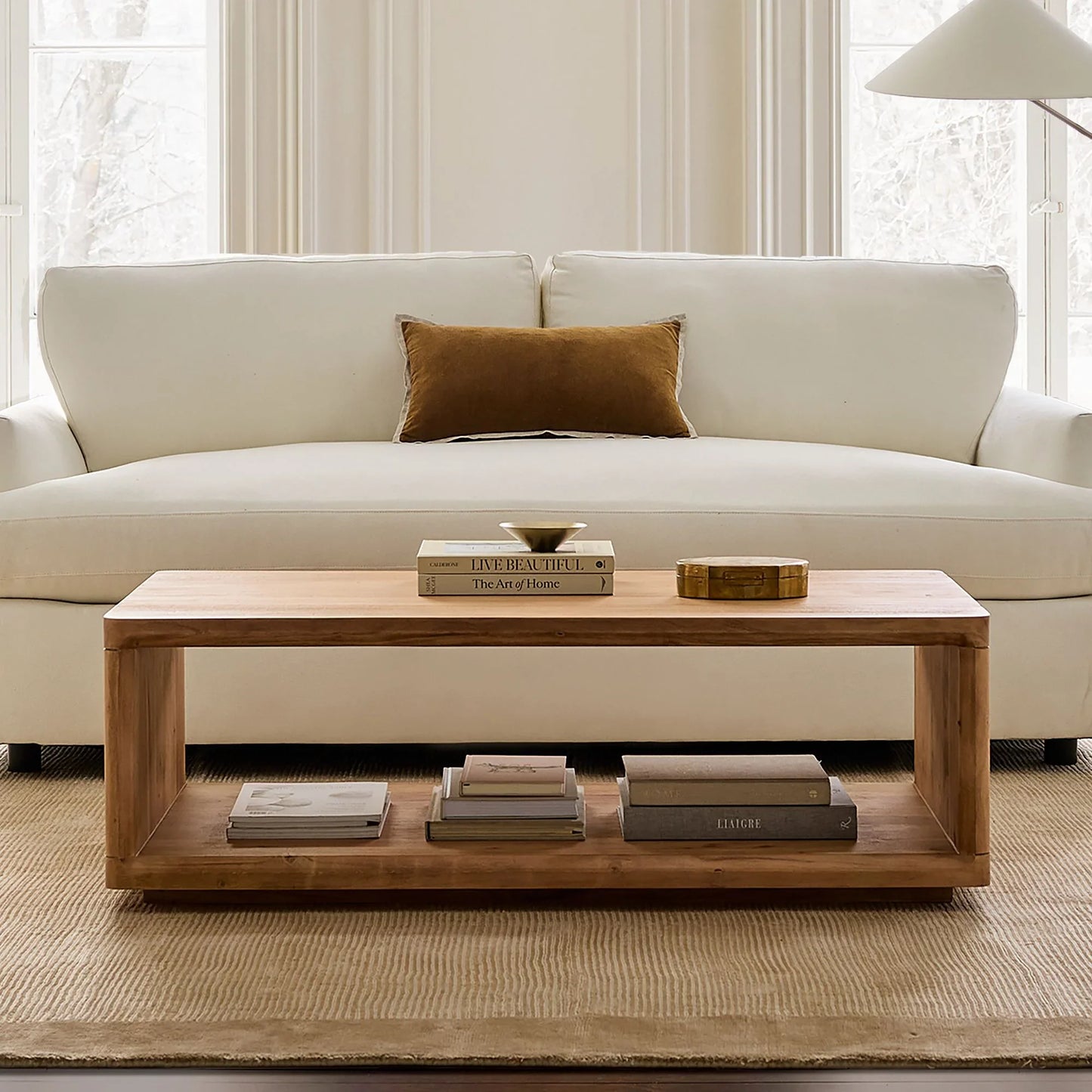 Modern Rectangular Coffee Table Open Shelf Design