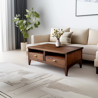 Elegant Wooden Coffee Table Storage Drawers Contemporary Design